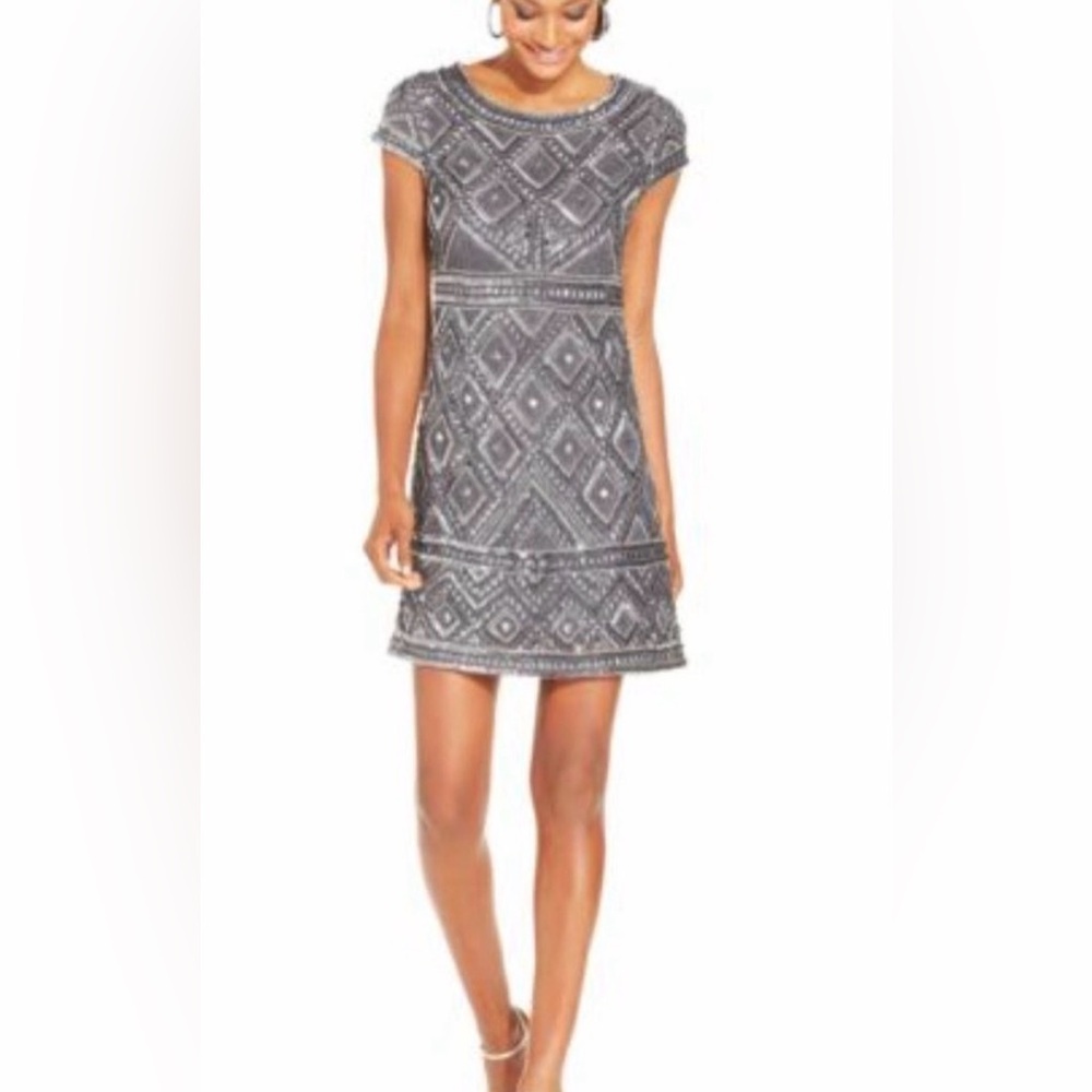 Adrianna Papell Gray Geometric Mini Dress